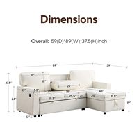 Chenille 2-in-1 Schlafsofa mit Ausziehfunktion und Stauraum, Chaiselongue, L-förmige Couch mit USB-Anschlüssen und Getränkehaltern, 3-Sitzer