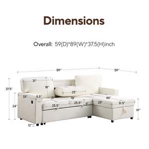 Canapé-<span class=keywords><strong>lit</strong></span> convertible 2 en 1 en chenille avec rangement, canapé en forme de L avec porte-gobelets USB, 3 places - Product Image 3