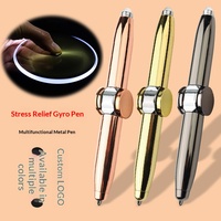 Stylo gel métallique multifonctionnel lumineux à LED, avec fonction gyro rotatif, mignon et créatif, idéal comme cadeau de papeterie