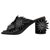 Sandal Wanita Model Mules Hak Blok Bunga, Ujung Persegi, Slip On, untuk Musim Panas