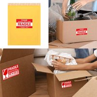 Stiker Kertas Peringatan Rapuh Merah Qungang, Perekat Sendiri, Kemasan Pengiriman, Bentuk Persegi Panjang, Larangan Tekuk, CMYK/