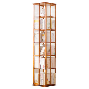 Estantería giratoria de bambú con forma poligonal, de pie, para almacenamiento sencillo en la sala de estar o para uso estudiantil. - Product Image 5