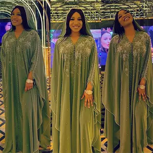 새로운 아프리카 드레스 두바이 Abaya 이슬람 드레스 Kaftan 가운 쉬폰 진주 다이아몬드 구슬 Abaya 터키 드레스 가운