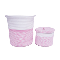 Panier de rangement tressé en coton bicolore grande capacité avec poignée, couleur personnalisable
