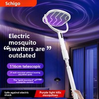 Raquette anti-moustiques télescopique à angle réglable, 2 en 1, avec lumière UV, rechargeable, pour la maison et le jardin