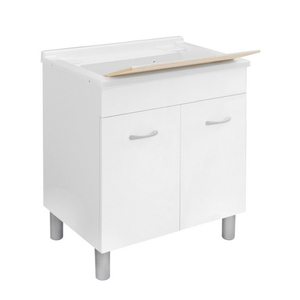 Meuble-lavabo de salle de bain avec armoire laquée et plateau en bois, largeur 80 cm, profondeur 50 cm - Product Image 1