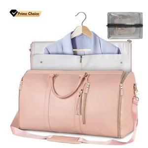 Bolsa de viaje plegable para mujer, cómoda bolsa de ropa de mano, bolsa de lona PU grande de cuero, bolsa de viaje de negocios para mujer