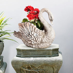 Branco antigo Plantador de Resina Cisne, Cisne Polyresin Estátua Animal Estatueta Decoração do jardim