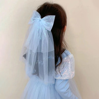Barrettes pour cheveux d'enfants, style princesse simple et doux, longue queue, tulle, paillettes, nœuds