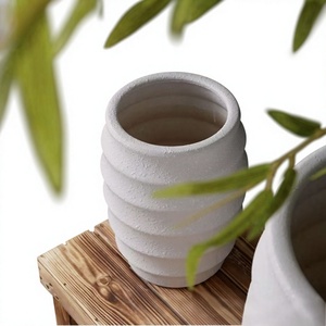 Pot de fleurs en céramique blanche, jardinière côtelée ronde, conteneur pour plantes vertes d'intérieur, décoration de bureau, de maison, de balcon - Product Image 2