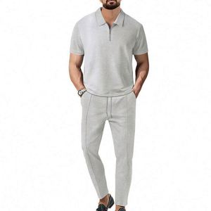 New Men's for Shirt 2 Sets Casual Fashion Breathable Polyester/Cotton Fleece Lapel Pants Pull Rope Solid Color - Product Image 5