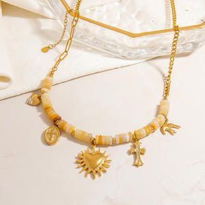 Fashion Chains <b>Necklace</b> With Natural Stone Beads Heart Cross <b>Swallow</b> Design 18k Gold Plated Clavicle Chain Gift Jewelry - Product Image 4