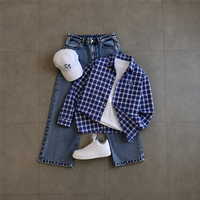 Ensemble chemise à manches longues à carreaux et pantalon en jean large pour homme, respirant, avec logo brodé, formel, OEM ODM en gros