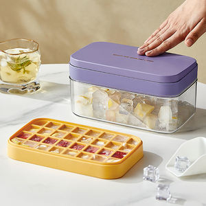 Moule à Glaçons Portable <span class=keywords><strong>avec</strong></span> <span class=keywords><strong>Couvercle</strong></span> Récipient <span class=keywords><strong>Bac</strong></span> pour Congélateur Faire de la Glace pour Boissons Froides Été - Product Image 1