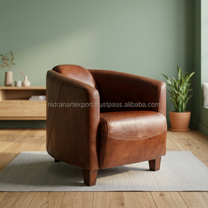 Vintage & Industrial Tufted Transitional Solid Wood & Genuine Leather <b>Living</b> <b>Room</b> Tub <b>Sofa</b> - Product Image 3