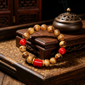 Bracelet vintage bouddhiste en bois d'agar naturel et cinabre, perles en forme de papillon, cadeau unisexe pour l'exorcisme et la protection contre le mal - Product Image 6