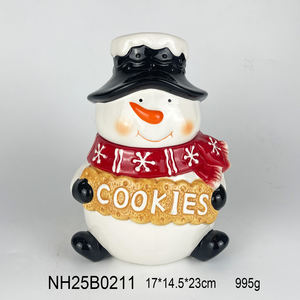 Jarrón de Galletas de Cerámica con Diseño de Muñeco de Nieve con Bufanda y Gorro, Decoración Navideña para Cocina, 17x14.5x23cm, 995g - Product Image 1