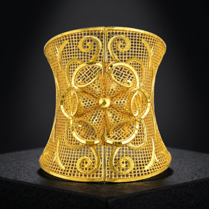 กำไลข้อมือทองชุบ 14K/18K/24K ลายดอกไม้ฉลุลายละเอียดแบบตุรกีสำหรับผู้หญิง ขายส่ง - Product Image 2