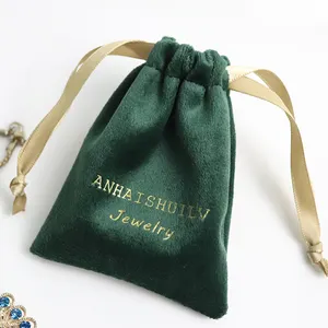 Yeni tasarım saten hediye kesesi kadife çanta koyu yeşil mücevher kılıfı ambalaj çanta kadife toz torbaları çanta için lüks