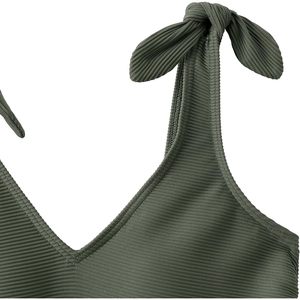 FOXA Ensemble de maillot de bain 2 pièces extensible pour femme, haut tankini côtelé à nouer aux épaules, col en V, taille haute - Product Image 5