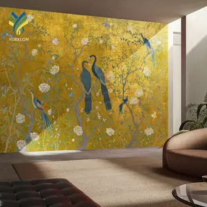 Personalizado luxo prata ouro pavão flor floral pintado à mão chinoiserie 3d casa decoração wallpaper mural