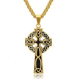 Collier croix celtique vintage Irlande Colliers gravés pour hommes AmuletJewelry en acier inoxydable - Product Image 5