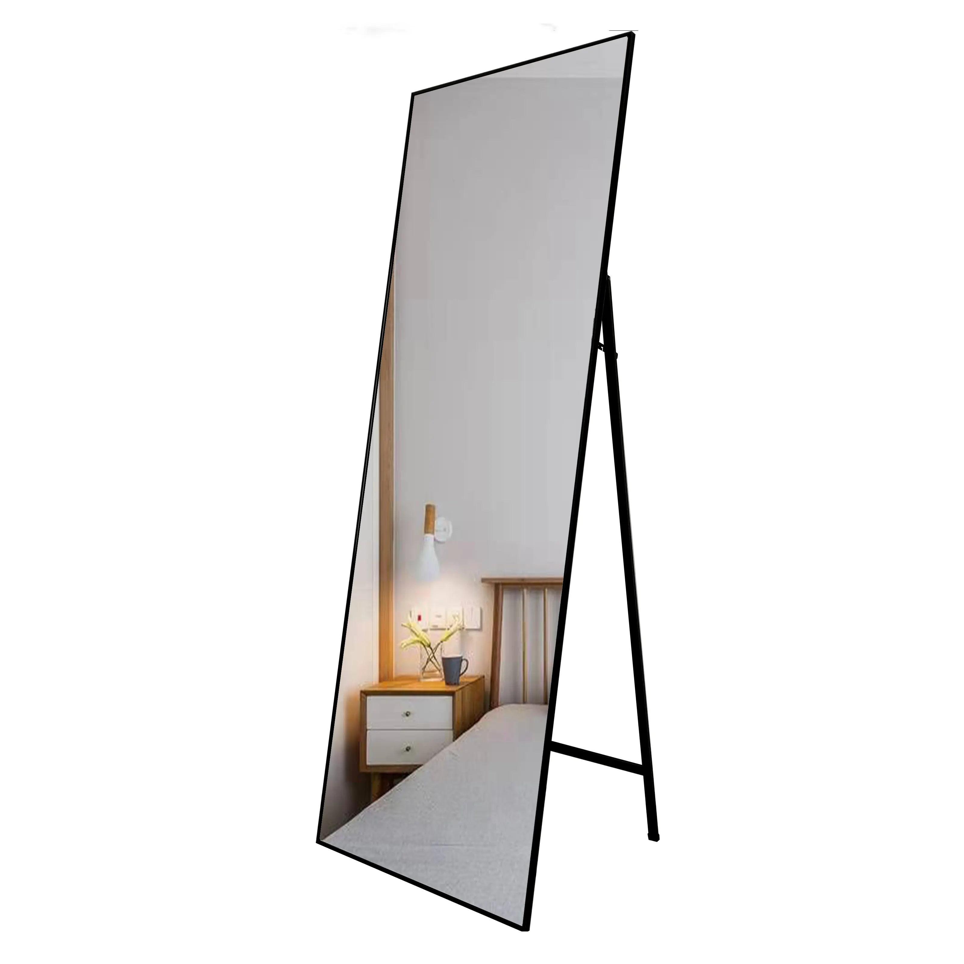 Personnalisé grand noir vintage cadre en métal support réglable plancher pleine longueur long corps dressing miroir pour chambre salon