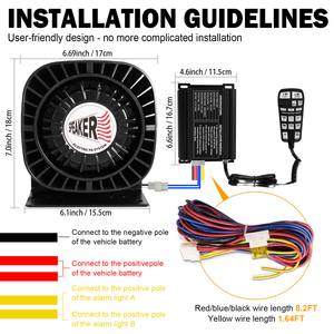Bộ hệ thống âm thanh khẩn cấp Pinzhi JBQ-001 200W siêu mỏng, còi sắt đa âm, micro cầm tay, dùng cho ô tô, xe cộ, báo động ô tô 12V - Product Image 6