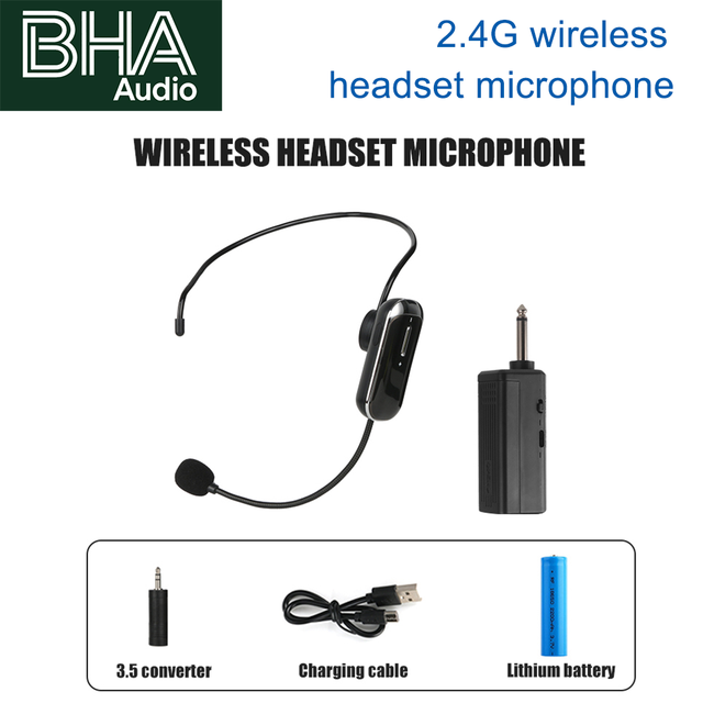 BHA RM101 2.4G Wireless Headset Microphone for Teaching Stage Tour Guide Outdoor Speaker Earhoo Factory Wholesale Price OEM Logo