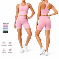 Ensemble de yoga 2 pièces pour femme : débardeur court dos nageur avec soutien-gorge intégré et short cycliste taille haute – Idéal pour la gym, le yoga et les tenues décontractées quotidiennes