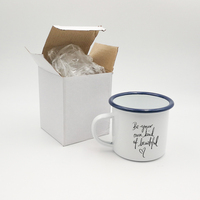 Mug en émail vierge pour sublimation Topjlh 12oz/350ml avec bord bleu, personnalisable, pour le camping, vente en gros