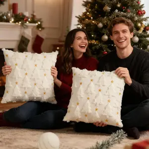 Housse de coussin de Noël Miaikoe 45x45cm, lot de 2, blanc crème, peluche douce en polyester, <span class=keywords><strong>fausse</strong></span> <span class=keywords><strong>fourrure</strong></span>, décoration de canapé pour la maison - Product Image 2