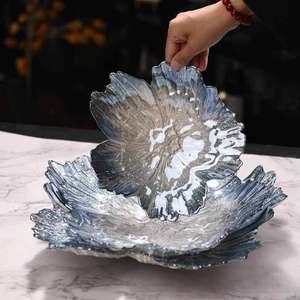 Plato de Frutas Grande Estilo Europeo, Color Azul Perla, Plato de Cristal Simple para Servir Aperitivos y Té, Juego de Platos con Diseño Floral Europeo - Product Image 2