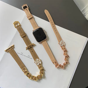 Elegantes correas de cuero genuino de grano superior para <span class=keywords><strong>Apple</strong></span> <span class=keywords><strong>Watch</strong></span> 38mm 40mm 41mm 42mm 44mm 45mm 46mm 49mm pulsera de doble cadena - Product Image 6