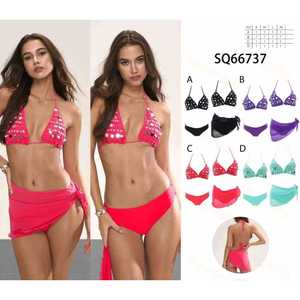 Costume da bagno bikini sexy da donna a due pezzi, estivo, da spiaggia, imbottito, con reggiseno all'americana e slip a vita alta con laccetti laterali, nuovo ed elegante 66737 - Product Image 1