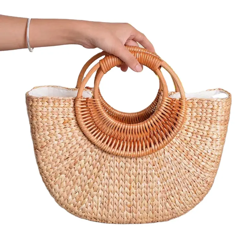 2022 New Fashion Moon Straw Handbags Women Summer Beach Bag Rattan Bag Handmade Vintage Woven Handbag For Women