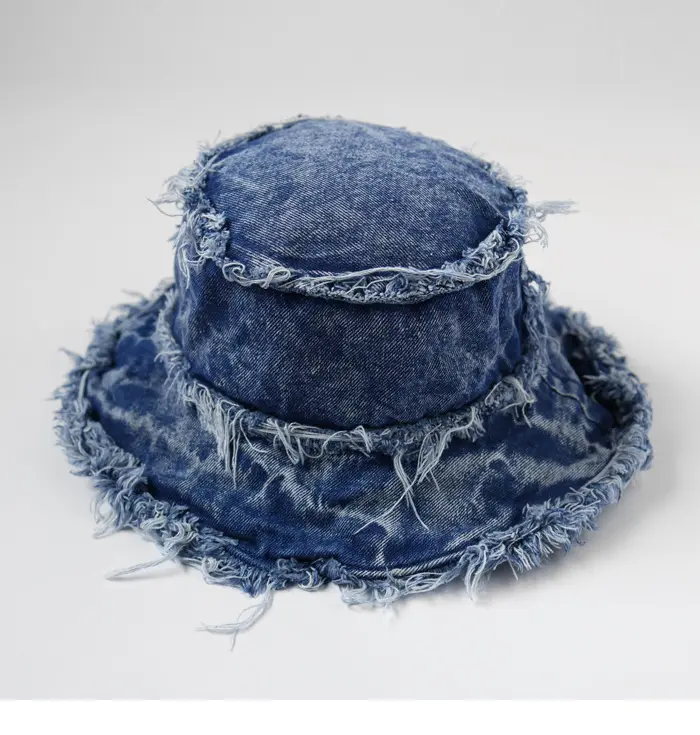 Frayed adjusted Bucket Hats for Women Men Unisex denim Washed Floppy Wide Brim Outdoor Summer jeans worn out Beach Headwear