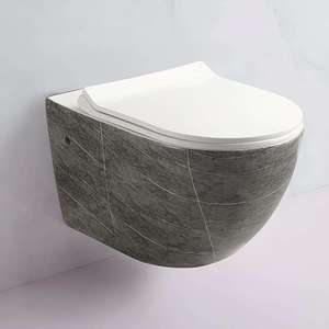 Modern Villa Suspended P Trap Ceramic Wall Hung Rimless Flushing <b>Bidet</b> Toilet Set with Concealed Tank - Product Image 1
