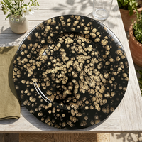 Luxuriöser 13-Zoll-Plastikteller aus PS, klar, mit schwarz-goldener Sprenkelstruktur, moderner Dekoteller für die Tischdekoration im Restaurant