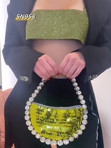 Sac à main semi-circulaire en sequins scintillants de style français, sac de soirée, perles en strass, sac à main pour téléphone portable pour femmes, mariage - Product Image 4