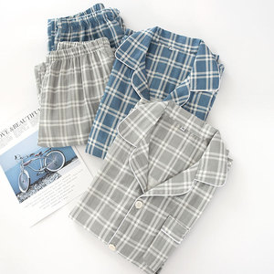Pyjamas fournisseur hommes grande taille pyjamas thermiques costume à manches longues col en v décontracté tricoté coton Double gaze treillis pantalon vêtements <span class=keywords><strong>de</strong></span> nuit - Product Image 3