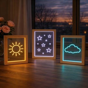 Expédition rapide, cadre <span class=keywords><strong>photo</strong></span> en bois intelligent à LED dimmable 5V USB de haute qualité, lumière de nuit <span class=keywords><strong>pour</strong></span> la décoration moderne de la maison et ornement de table - Product Image 1