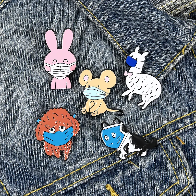 RTS cartoon cute animal rabbit mouse dog brooch pin badge care for health prevention control epidemic soft enamel lapel pi