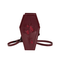Bolso Bandolera Gótico Personalizado con Forma de Ataúd, Logotipo Bordado, Patrón de Halloween, Bolso Tipo Sling