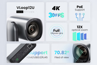 3 Cámaras PTZ 4K 12X NDI POE con IA y Seguimiento Automático VL12U y un Controlador de Joystick IP KB200 para Videoconferencias y Transmisiones en Vivo