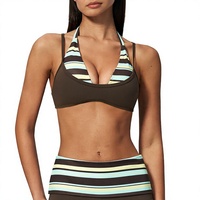 Nouveau soutien-gorge de yoga deux pièces en faux spandex/nylon respirant à maintien léger, design dos color-block, style licou réglable – Collection été