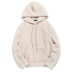 Custom winter men heavy faux fur hoodie OEM soild warm sherpa fleece hoodie
