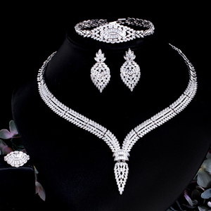 Braut-Schmuckset mit V-förmiger Halskette, Kubischem Zirkonia, Afrikanisch-Saudisch, Weiß<span class=keywords><strong>gold</strong></span>-Plattiert, Luxuriöses Hochzeits-Schmuckset für Damen - Product Image 1