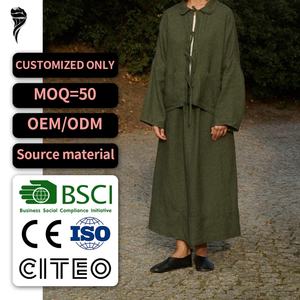 Nouveautés : Ensemble en lin modeste pour femme, de haute qualité, avec logo personnalisé, vêtements décontractés, mélange de lin, costume élégant pour femme - Product Image 1