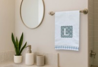 Serviette de toilette 100 % lin avec monogramme initial, serviette de toilette à séchage rapide, broderie absorbante, décoration pour salle de bain et cuisine